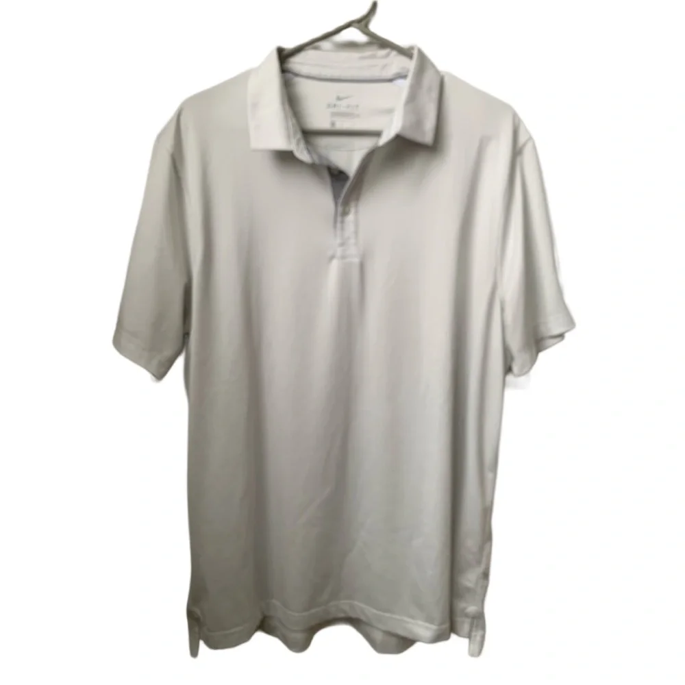 NIKE Men’s Dri-Fit Gray Cream Subtle Stripe Short Sleeve Golf Polo Shirt